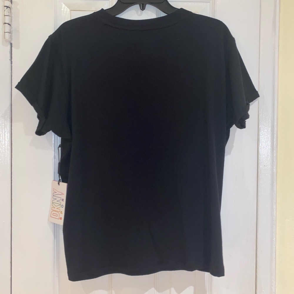 DKNY Logo Sport T-Shirt, Front Knot Detail, Black Multicolor, Size M - Picture 3 of 10